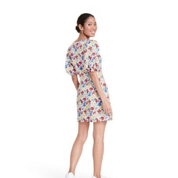 Rixo Multi Floral Square Neck Women's Mini Dress - Picture 3 of 7